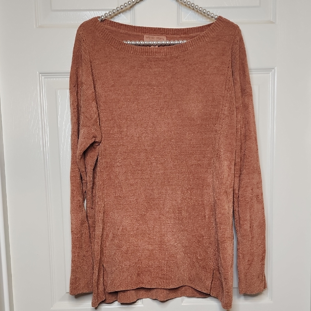 Barefot Dreams Salmon Pink Knit Texture Longsleeve Boat Neck Relaxed Fit Sweater